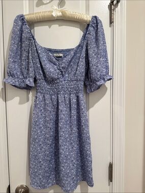 Abercrombie & Fitch Lilac Floral Puff-Sleeve Mini Dress